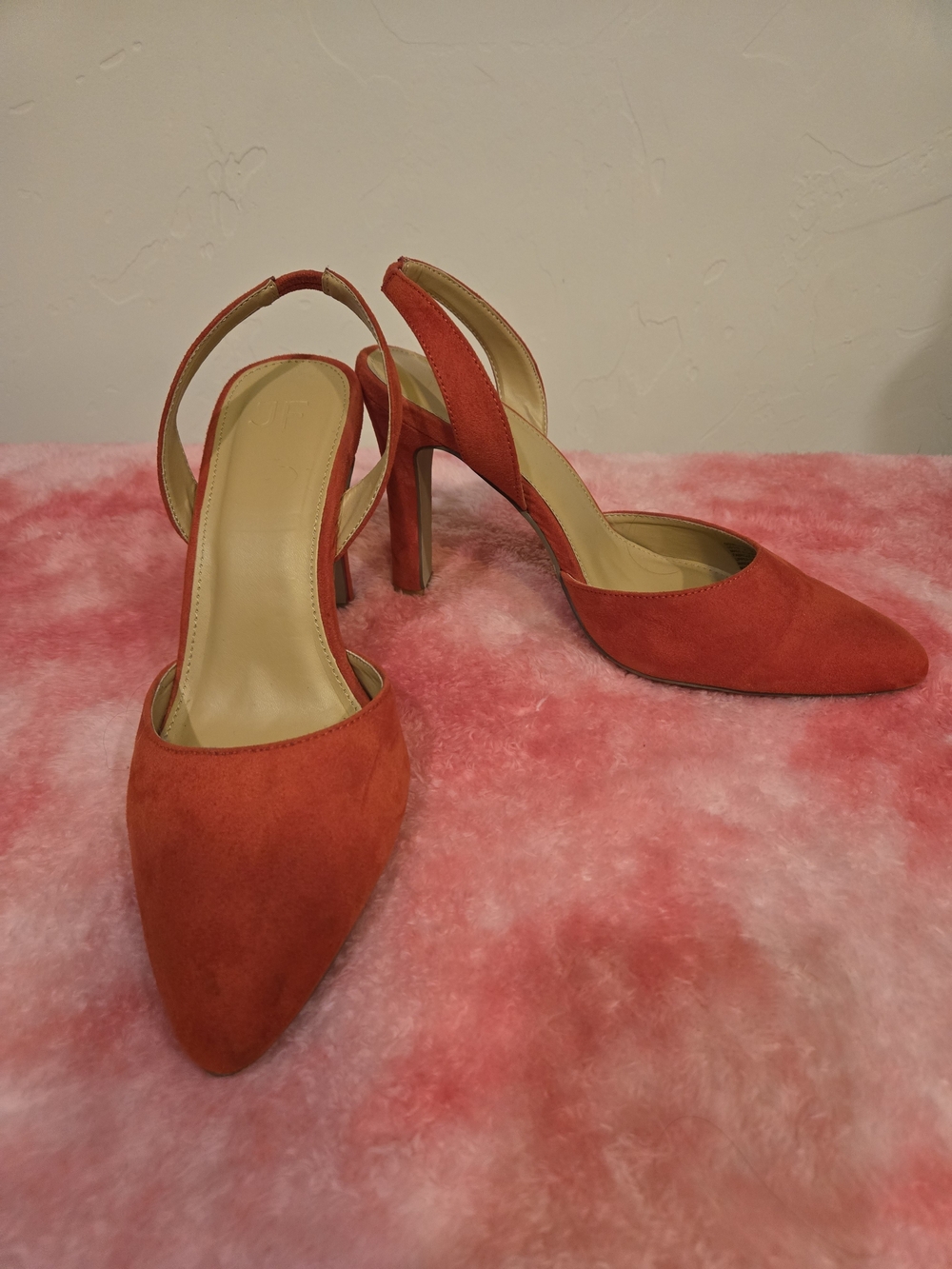 JustFab Red/Orange Suede Pointed-Toe Slingback Heels